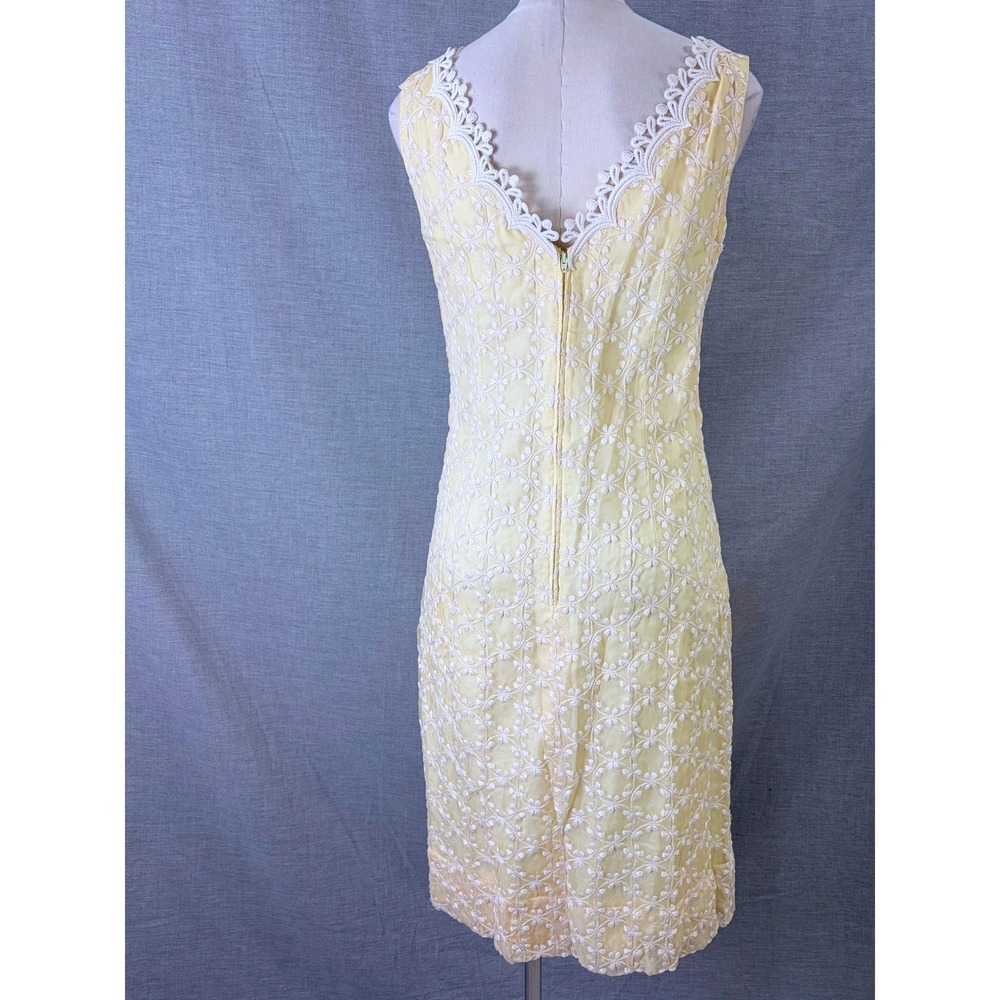 Vintage 1960s Handmade Yellow Lace Overlay Sheath Dress Daisy Trim S - Picture 2 of 11